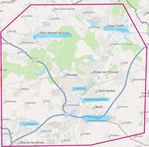 Carte de la zone d’intervention autour d’Anzin et de Valenciennes